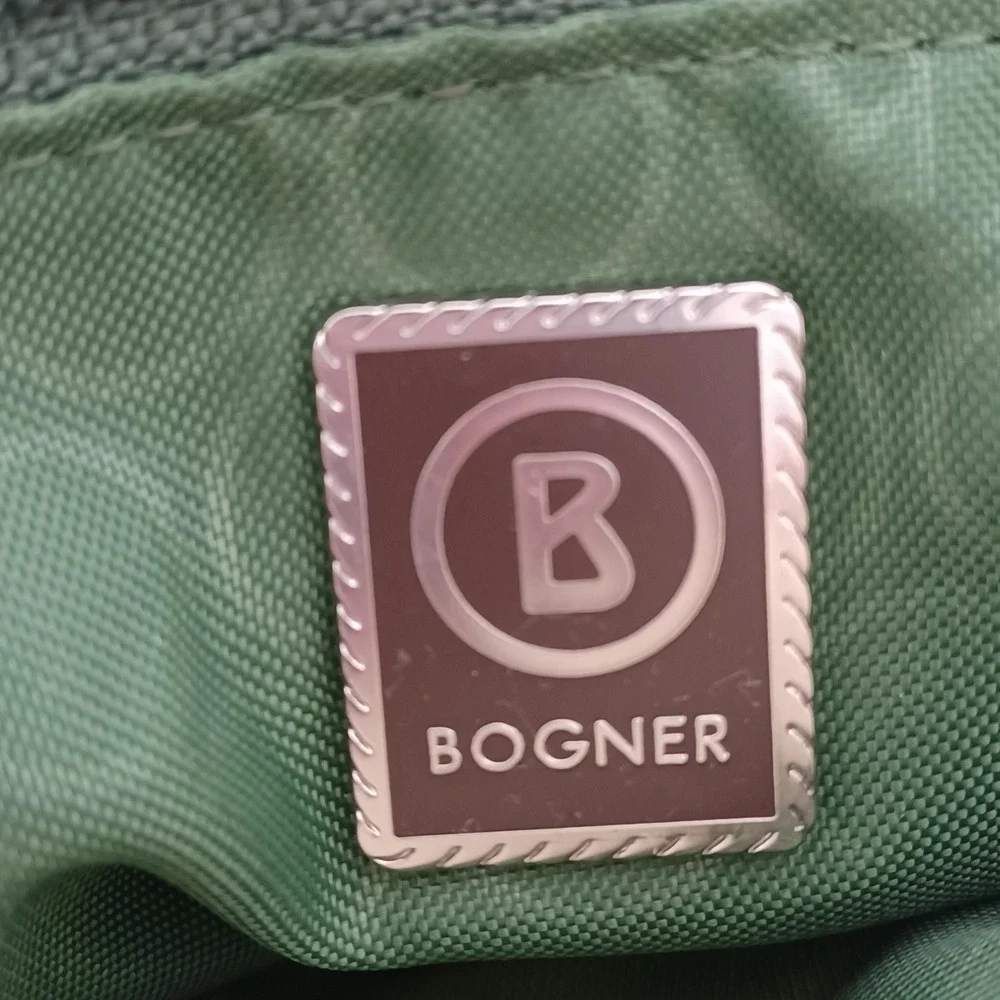 Bogner Tan Nylon Leather Buckle Baguette Shoulder‎ Bag Silver Chain Strap Y2K